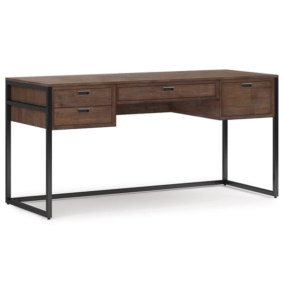 Simpli Home Richmond 60 inch Wide Solid Acacia Wood Modern Industrial Desk in Rustic Natural Aged Brown