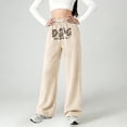 thumbnail image 2 of BJUTIR Girls Pants Letter Print Casual Wide Leg Pants Loose Fit Comfortable Pants For Youth Children Fashion Regular Fit Khaki Trousers Size 15-16 Years, 2 of 4