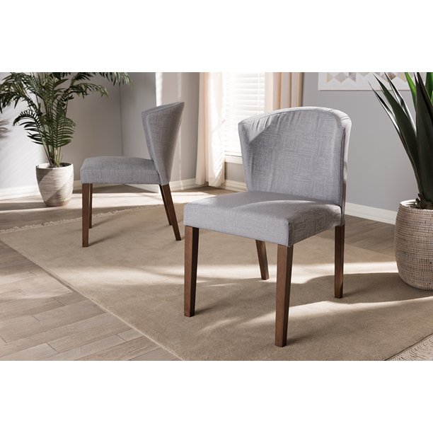 Set of 2 Baxton Studio Cassie MidCentury Modern Walnut Wood Light Gray