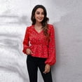 thumbnail image 3 of Lu's Chic Women's Long Sleeve Top Thin Pullovers V Neck Bishop Sleeve Babydoll Lightweight Polyester Pull Over Patterned9 X-Large, 3 of 4