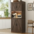 thumbnail image 4 of 72" Tall Farmhouse Kitchen Pantry Cabinet with 10 Side Shelves and LED Light & Power Outlet, 5 Layers Pantry Storage Cabinet with Barn Doors&Load-Bearing Steel Pipe for Dining Room,Living Room,White, 4 of 10
