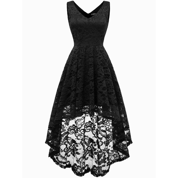 Dressystar Women Floral Lace Bridesmaid Dress Sleeveless Hi-Lo Swing Cocktail Party Dress