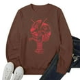thumbnail image 3 of Cnbwig Pullover Sweatshirt Ladies Tops Graphic Lobster Claw Printed Sweatshirt Cute Funny Hoodless Long Sleeve Crewneck Top Hooded Sweaters Winter Clothes A4-Coffee L, 3 of 3