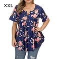 thumbnail image 1 of Camisa de mujer Camiseta de manga corta con estampado floral Blusa con cuello en V, Azul, XXL Advancent AP002466-21, 1 of 4