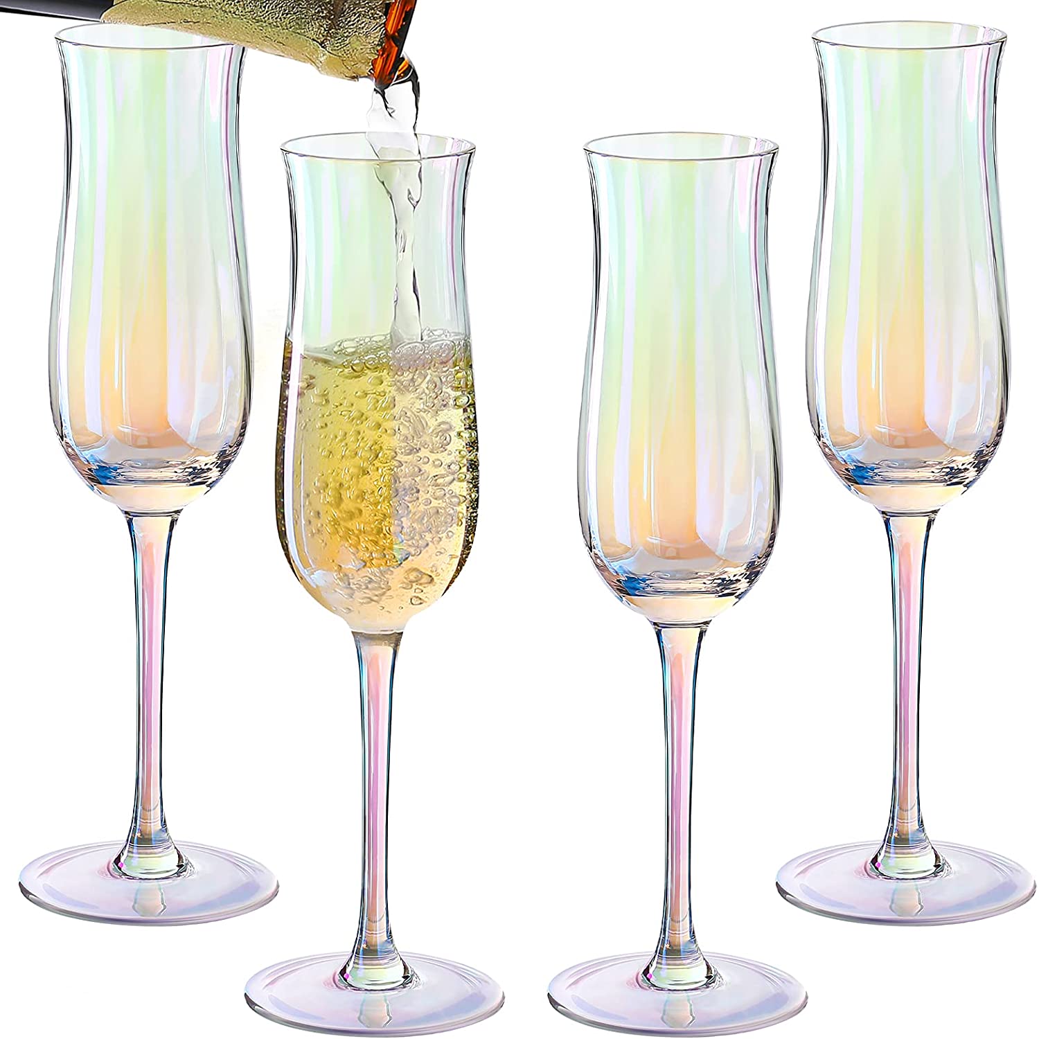 Crystal Champagne Flutes Tulip Modern Champagne Glasses Set of 4 for