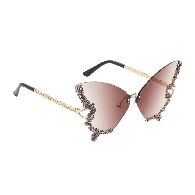 Lunettes de Soleil Rétro Sans Monture en Forme de Papillon pour Femmes avec Blocage UV, Violet - Teinté