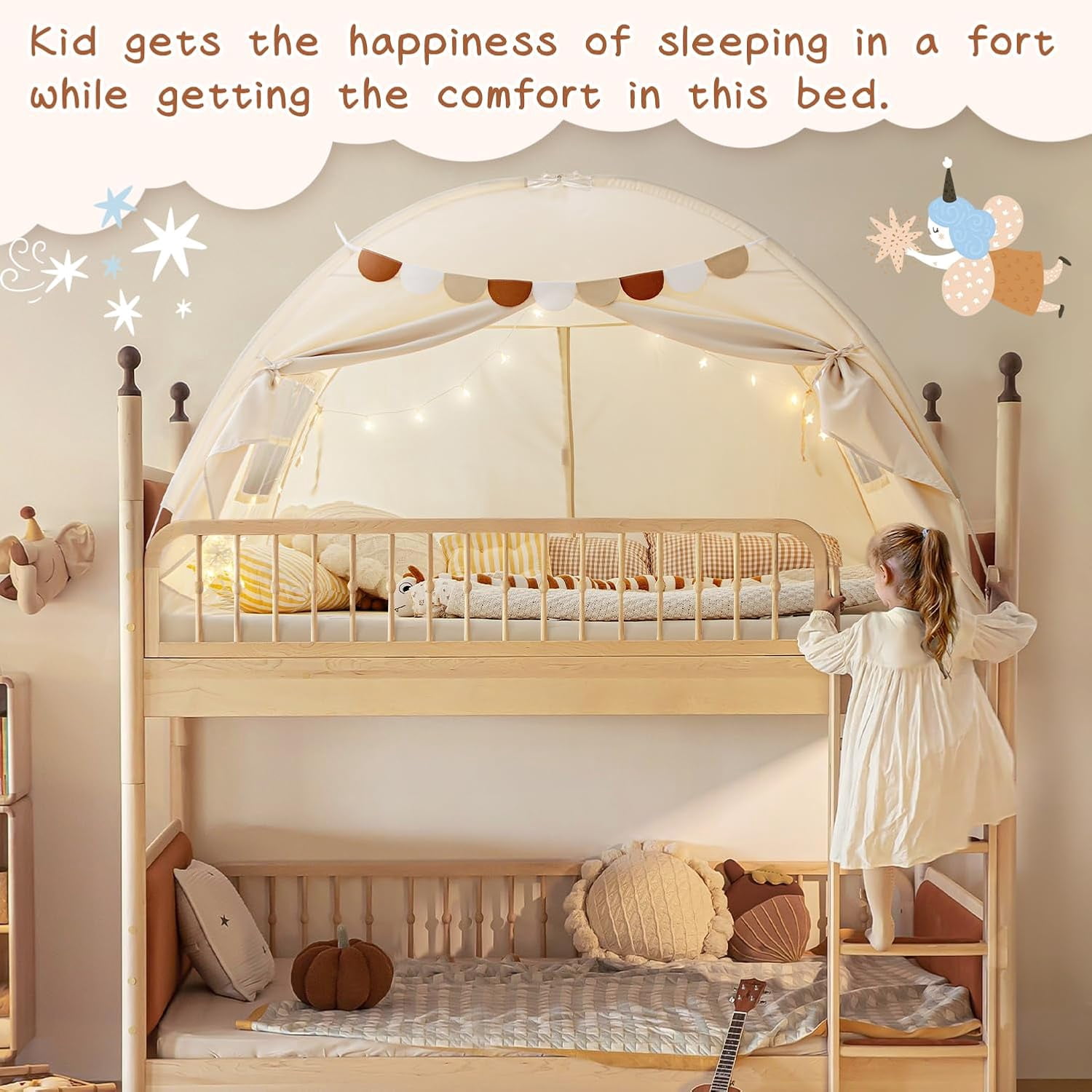 Full Size Bed Canopy Toddler Bed Tents for Kids Dream Tent on Bunk Bed Privacy Space Blackout Sleeping Playhouse Tents Indoor Portable Drafty House for Boys Girl Birthday Gift