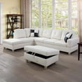 thumbnail image 2 of Momspeace Living Room Sectional Couch with Storage Ottoman, Modern PU Leather L-Shaped Sofa Couch Set - White, 2 of 7
