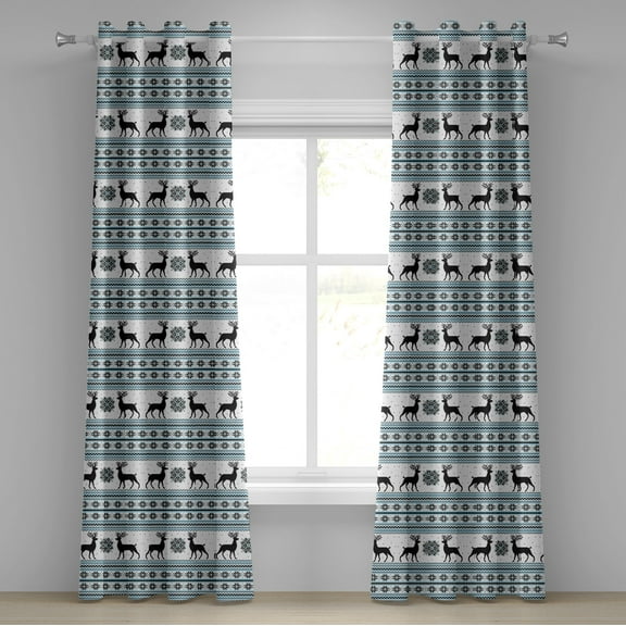 Ambesonne Nordic Grommet Curtain, Zigzag Reindeer and Snow, 50" x 96", Black White Sky Blue