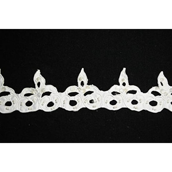 Altotux 2.5" White Satin Bridal Pearl Beaded Sequins Corded Lace Trim by Yard