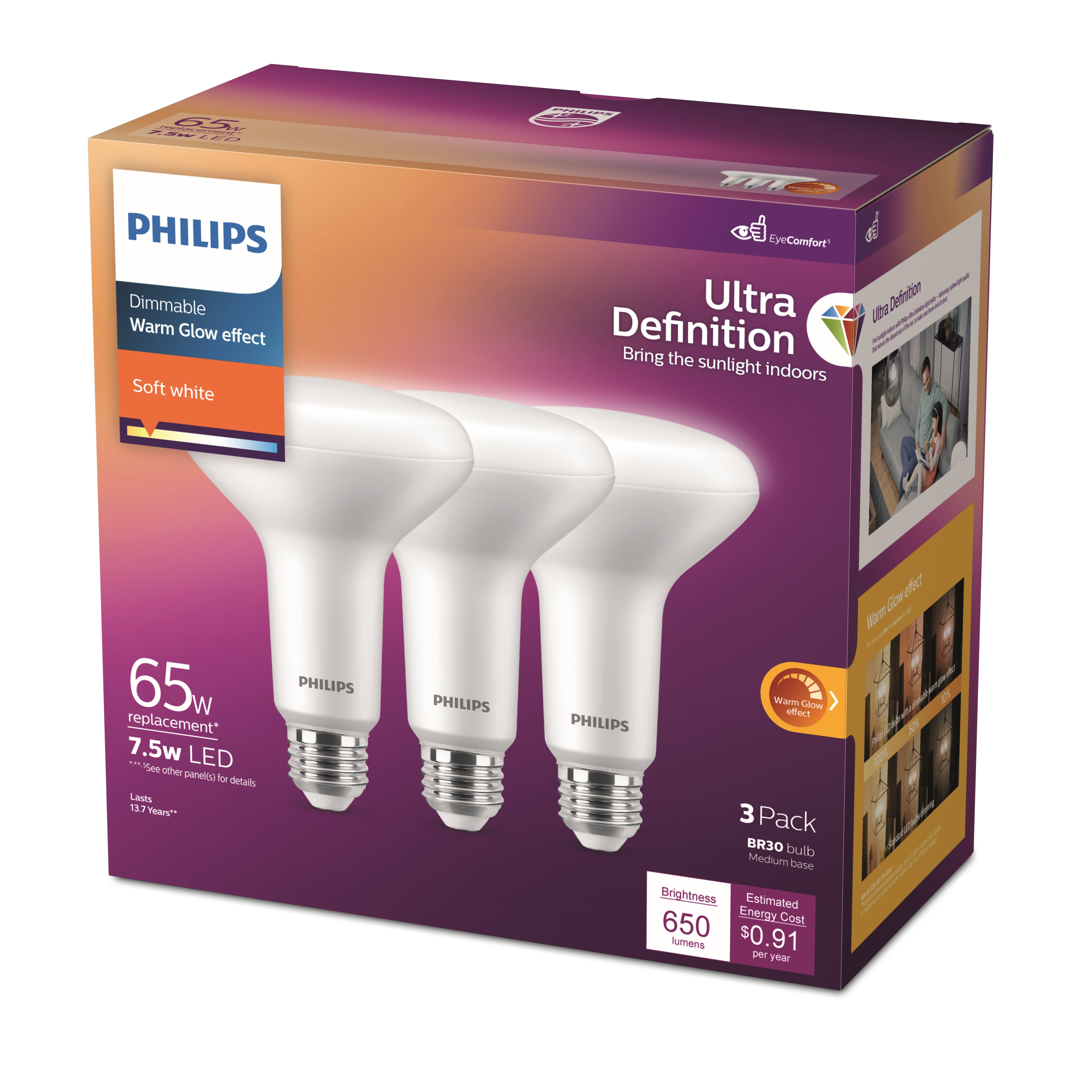 12 Pack Philips 85W BR30 Reflector Flood Light Bulb,E26 Medium Base 900 Lumens 