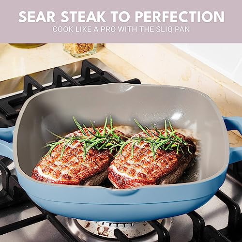 Sliq Nonstick Ceramic Saute Pan with Steamer, Non Toxic Deep Frying Pan, 11  Inch Dishwasher Safe, Replaces All Pans in One, PFOA and PTFE Free, 4 qt