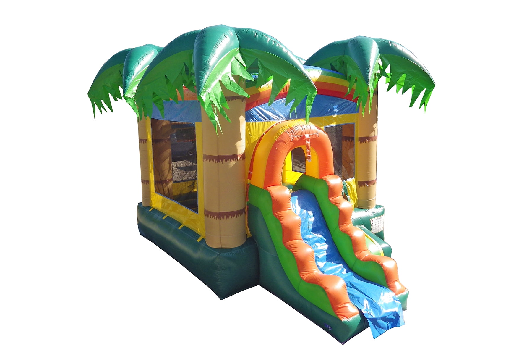 HeroKiddo Tropical Breeze Inflatable Bounce House with Slide, Wet & Dry Combo, Basketball Hoop, Indoor/Outdoor