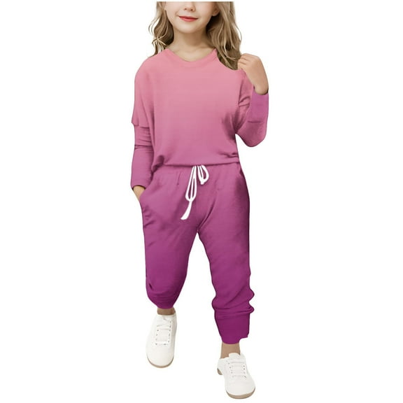 Gpaecead Girls' Long Sleeve Gradient Tops & Slim Pants 2-Piece Clothing Set 6 Years Pink