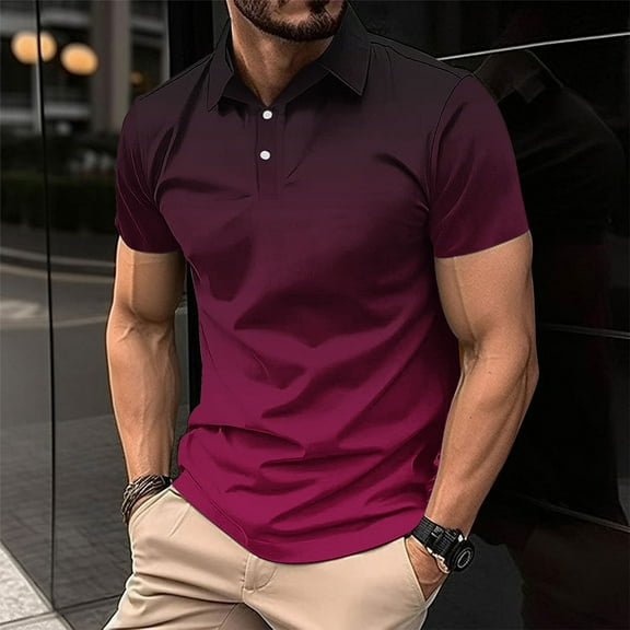 Jjayotai George Shirts for Men Polo, Mens Casual Solid Short Sleeve Turn Down Collar Button Down T-Shirt, Golf Tees
