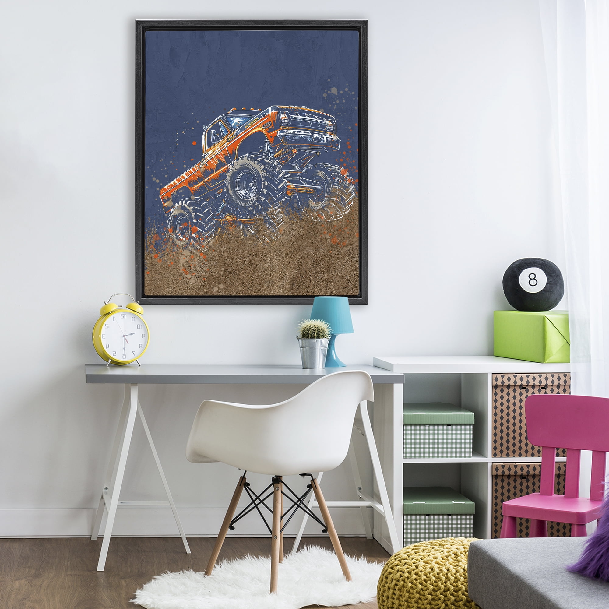 My Jam Monster Truck Black Framed Floater Canvas Wall Art, design by Kim Allen