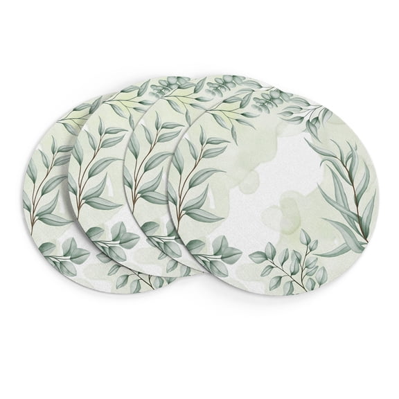 MIZHONA Green Leaves Round Placemats Set of 4,Spring Table Mat for Kitchen Dining Table Decoration,15 inch
