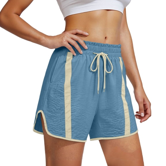 Yievot Cotton Athletic Shorts for Women Striped Elastic Waist Drawstring Lightweight Workout Gym Running Shorts