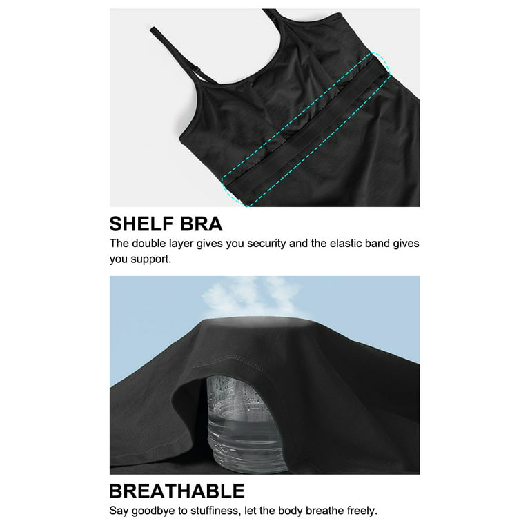 Inadays Tank Tops for Women Cami with Shelf Bra Tops Adjustable Spaghetti  Strap Camisole with Built in Bra, Modal, Black (2 Packs), XL