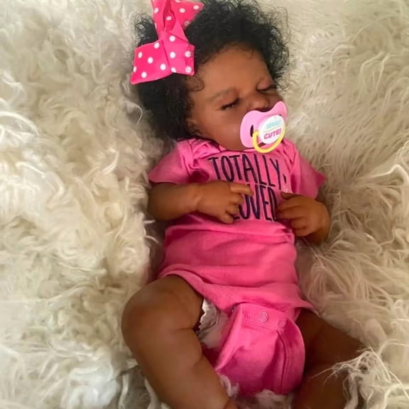 20 Inch Black Reborn Baby Doll – Lifelike African American Soft Cloth Body Doll – Realistic Handmade Toy for Girls Age 3 