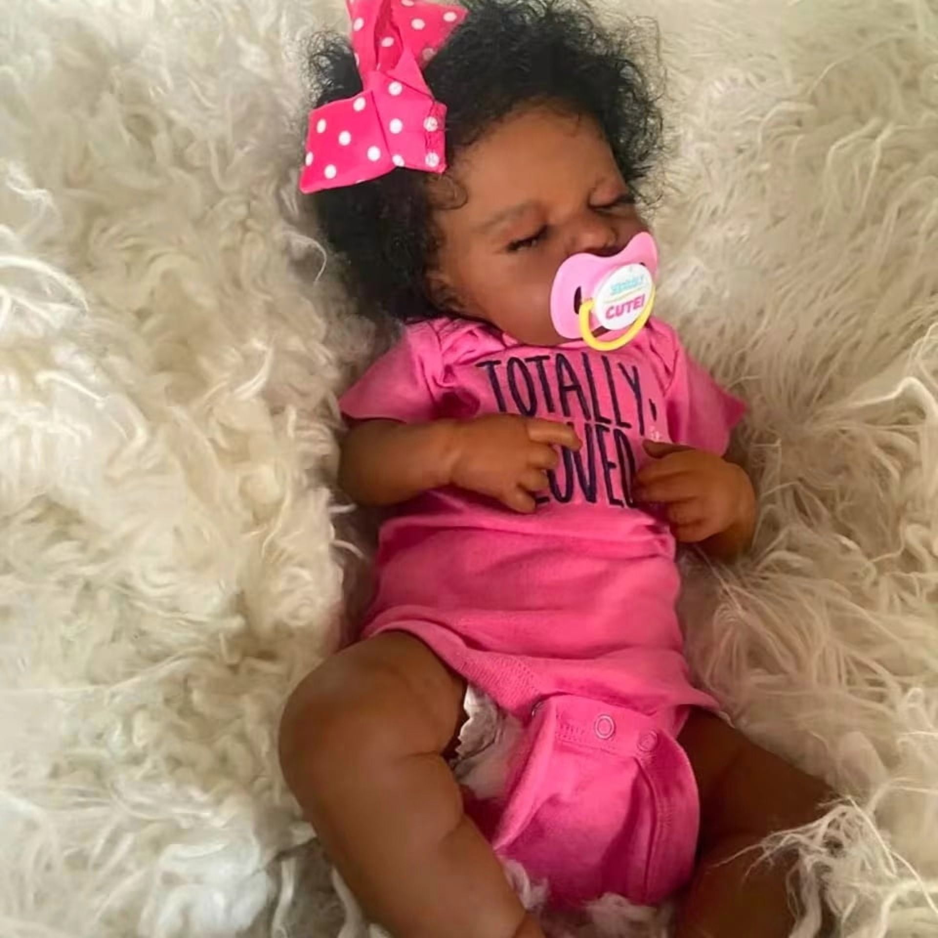 20 Inch Black Reborn Baby Doll – Lifelike African American Soft Cloth Body Doll – Realistic Handmade Toy for Girls Age 3+