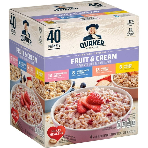 Quaker Instant Oatmeal Fruit & Cream, Variety Pack (40 pk.) Walmart
