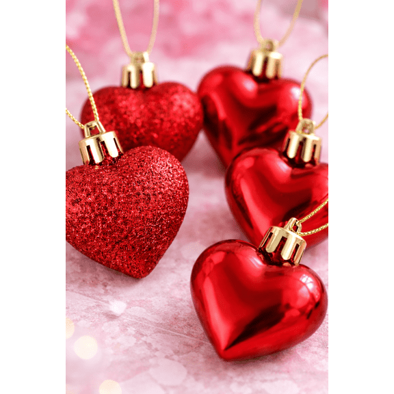 Mini Heart-Shaped Valentine Ornaments, Re 5-Count