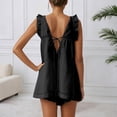 thumbnail image 4 of Likimi 2 Piece Sets For Women Sleeveless V Neck Solid Color Ruffles Loose Fit Top With Shorts Summer Elegant Fashion Outfit Set Black Size L, 4 of 5