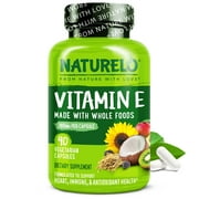 NATURELO Vitamin E - 180 mg (300 IU) of Natural Mixed Tocopherols from Organic Whole Foods - Supplement for Healthy Skin, Hair, Nails, Immune & Eye Health - Non-GMO, Soy free - 90 Vegan Capsules