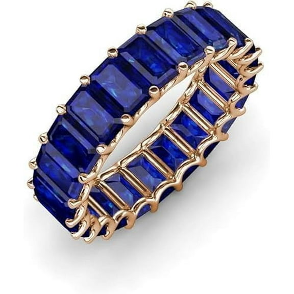 Blue Sapphire Emerald Cut Eternity Band Ring 925 Sterling Silver 5x4mm Lab Created Blue Stone Stackable wedding band Rings Gift for Her