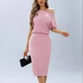 thumbnail image 1 of Gspmoly Robes d'Été, Robe d'Été Mode pour Femmes Décontractée à Manches Courtes, Épaules Dénudées, Longueur Genou, Robe Formelle pour Femmes en Liquidation, 1 of 7