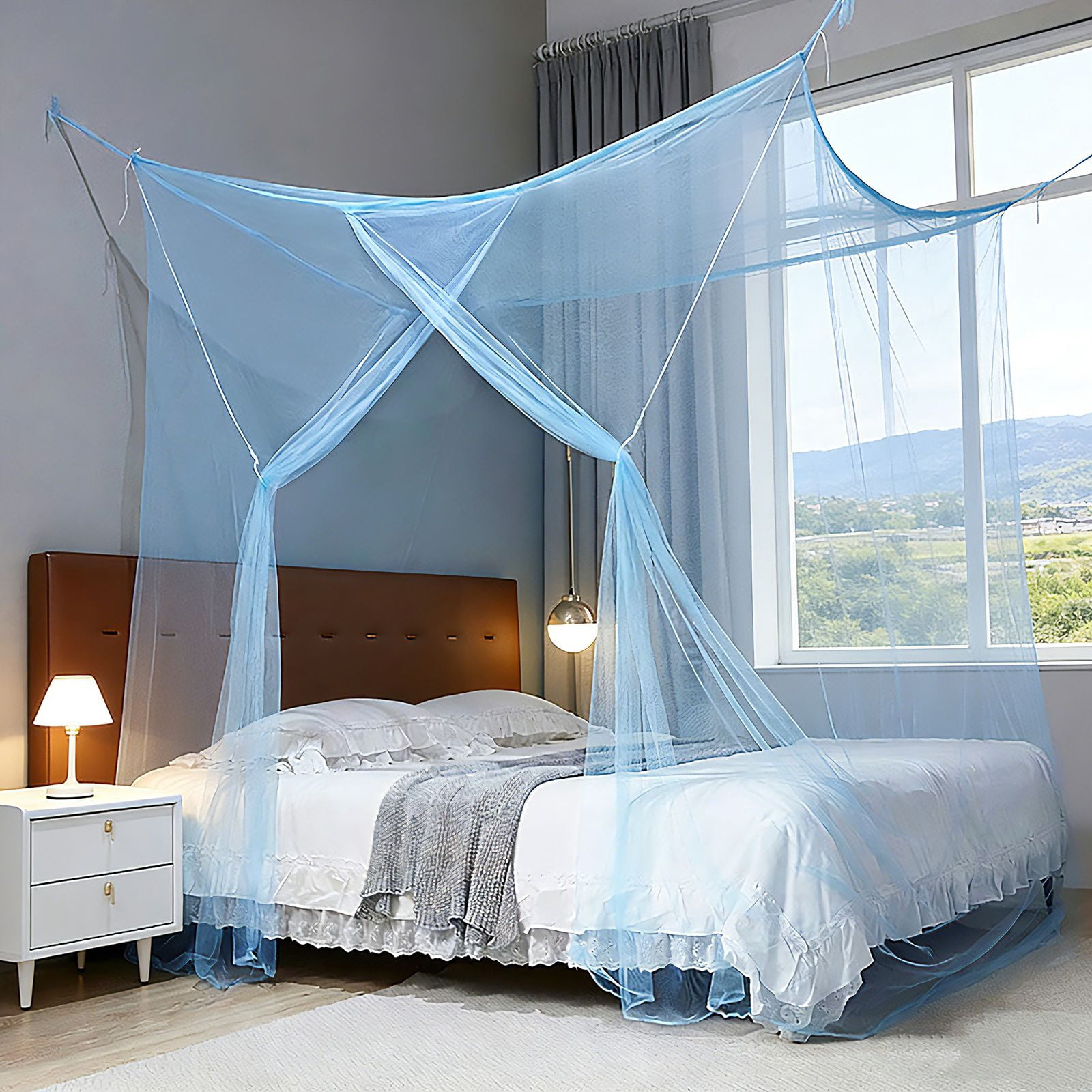 4 Corners Mosquito Net for Mosquiteros para Camas Bed Canopies Netting Bed Drapes Rectangular Mosquito Mesh for Camping Home Outdoor Travel