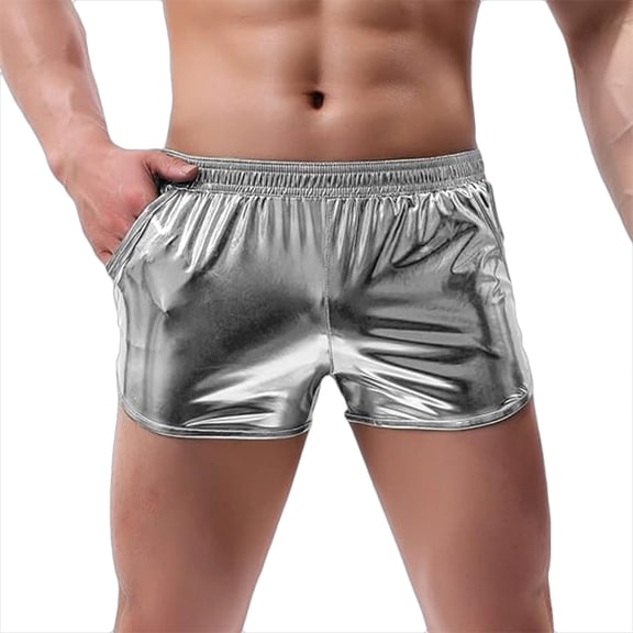 Men's Shiny Metallic Shorts Sexy Sparkly Elastic Waistband Short Slim Fit Rave Party Hot Shorts Bottoms