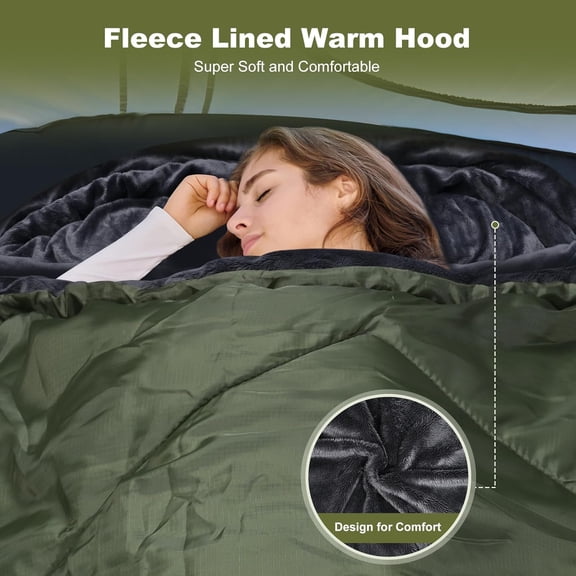 Cotton Flannel Sleeping Bag with Fleece Lined Hood, Waterproof  Sleeping Bag for Adults, for Cold Weather Camping Backpacking or Hiking, 3-4season with Compression Sack