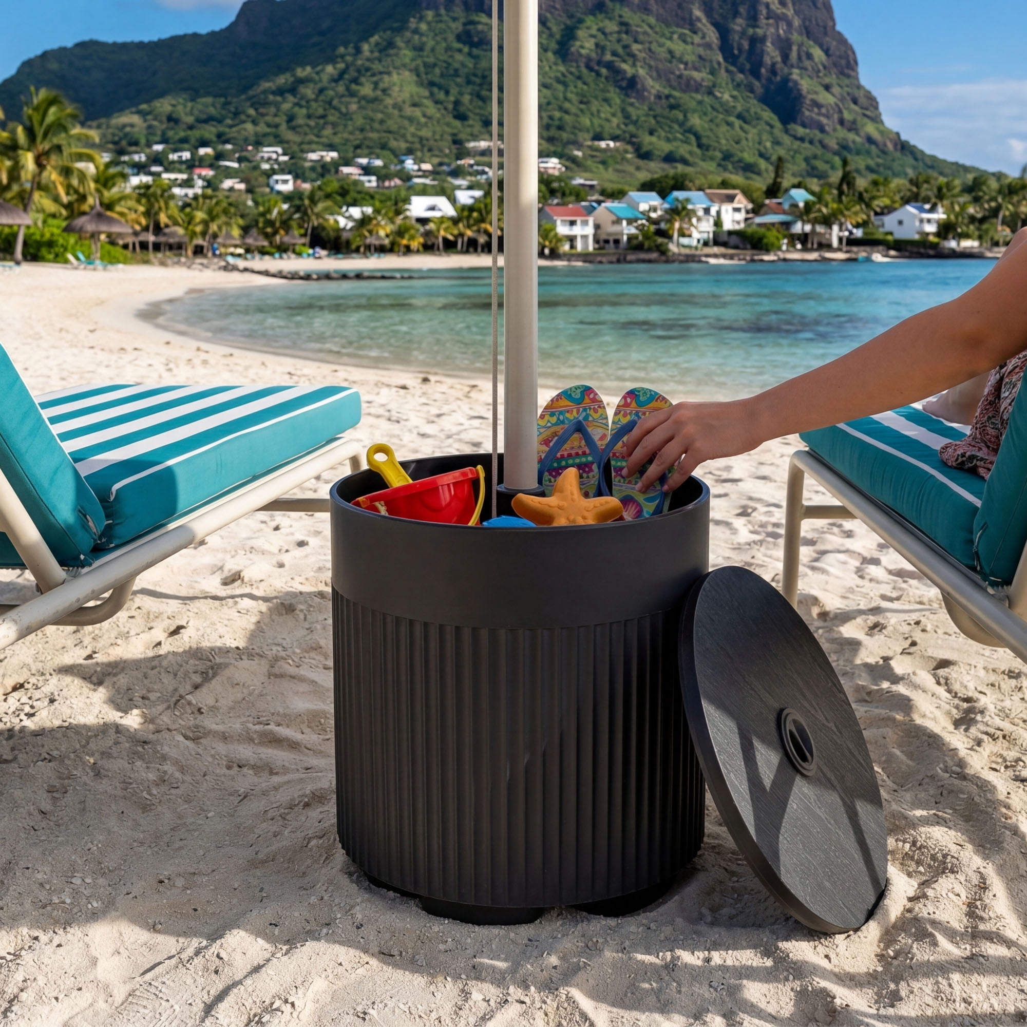 VENTOPYR 14.6" Umbrella Side Table with Water Bag, Weighted Patio Stand for 1.5"-1.9" Poles, Holds 66 lbs – Portable for Outdoor, Black