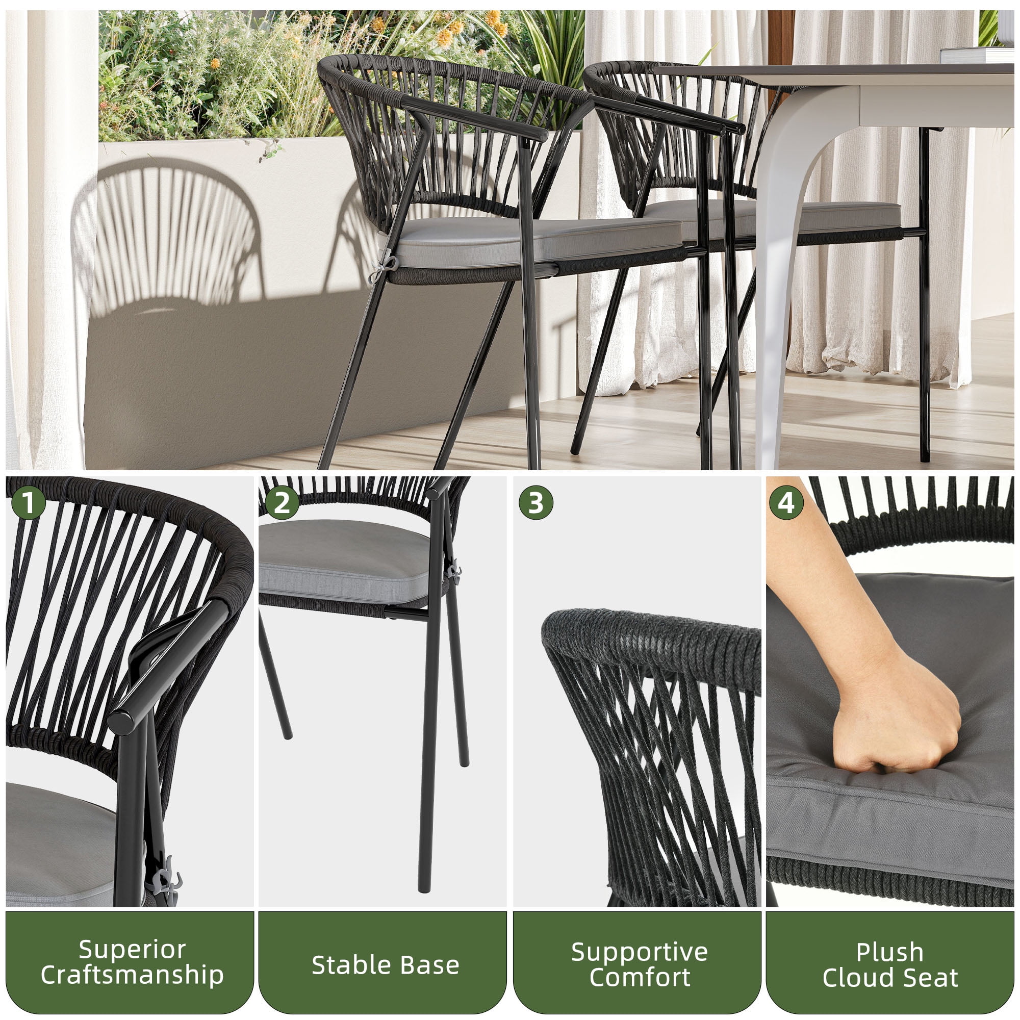 Uforic 6-Piece Outdoor Patio Dining Chairs with Cushion, Stackable Patio Chairs for Garden, Backyard, or Poolside,Gray