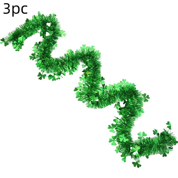 BOBOMOTI 6Pcs St Patricks Day Garland Decor Green Shamrock Garland Shiny Hanging Decorations for Home Indoor Outdoor Irish Party Supplies