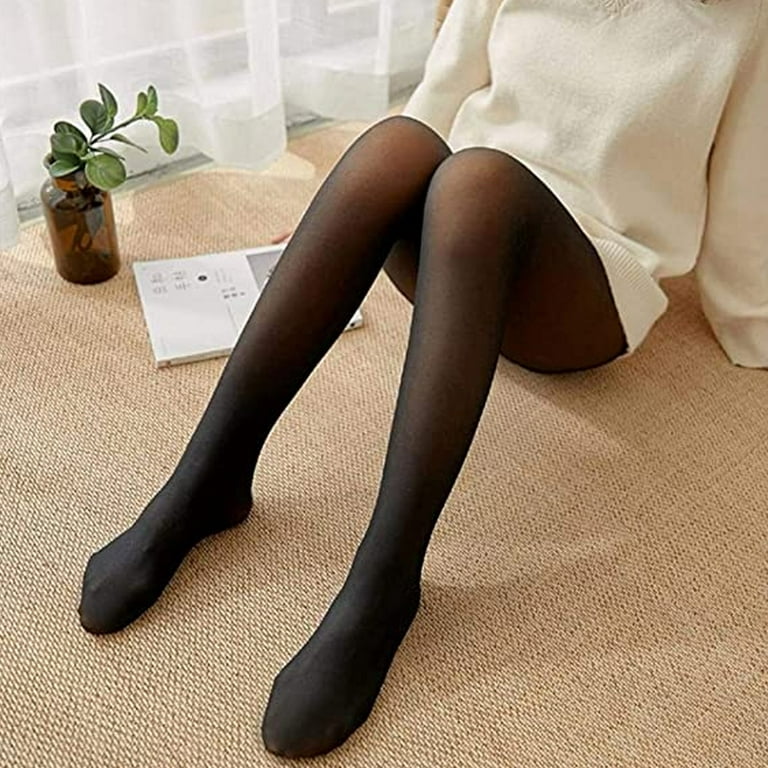 Winter Thermal High Waist Opaque Tights For Women Fleece Lined Control Top  Warm Pantyhose-300g Black -connecting -Black -connecting 