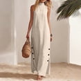 thumbnail image 3 of Dvprdro Mandarin Collar Sleeveless Button Front Side Slit Maxi Dress for Women Loose Fit A Line Summer Daily Solid, 3 of 8