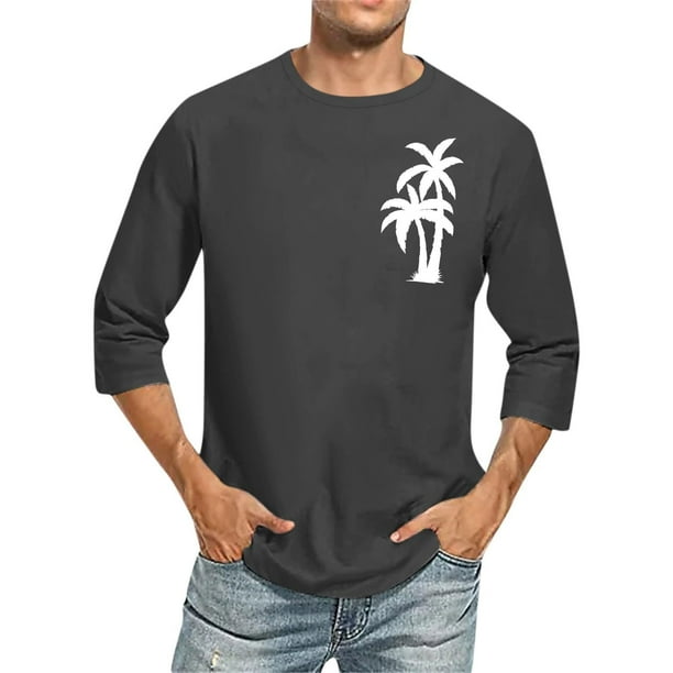 Camisas de Manga Larga para Hombres Imprimir Casual Cuello Redondo Blusa de Manga Corta, Camisas de Lino para Hombres