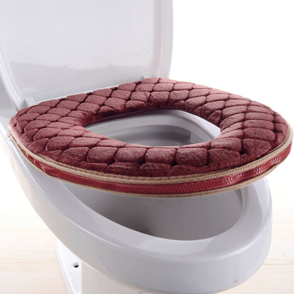 Bathroom Toilet Seat Cover Soft Plush Washable Winter Warmer Pad Mat Cushion 
