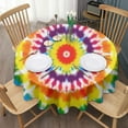 thumbnail image 3 of Tie Dye Rainbow Concentric Circles Pattern Round Tablecloth 60"x60",Wrinkle Wipeable Table Cloth for Kitchen Dining Room Picnic Patio Party, 3 of 6
