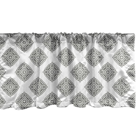 Abstract Window Valance, Monochrome Design Hand Drawn Motifs on a Plain Background, Curtain Valance for Kitchen Bedroom Decor with Rod Pocket, 54" X 12", Charcoal Grey and White, by Ambesonne