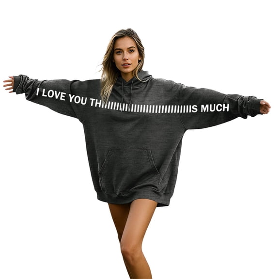 HGIEYS I Love You This Much Couples Hoodies Valentines Day Sweatshirts Men Women Oversized Casual Long Sleeve Pullover Tops
