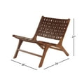 thumbnail image 3 of DecMode Wood Woven Leather Seat and Back Lounge Chair, Brown, Set of 2, 3 of 12