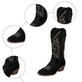 thumbnail image 4 of Rokment Women's Roman Wide Mid Calf Cowboy Boots Fall Winter Vintage Embroidered V Cut out Slip on Western Cowgirl Tall Boots, 4 of 7