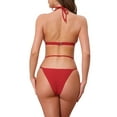 thumbnail image 3 of INSPIRAR CHIC Conjuntos de Bikini de Cadena de Corazón con Rhinestones para Mujeres de 2 Piezas, Top Halter y Parte Inferior en Triángulo, Trajes de Baño, Rojo Grande, 3 of 5
