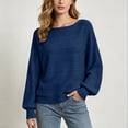 thumbnail image 5 of SSZMDLB Women Long Sleeve Knitted Sweater Round Neck Loose Fit Solid Casual Basic Tops for Travel Fall Winter Ladies Pullover Comfortable Everyday Wear, Dark Blue S, 5 of 8