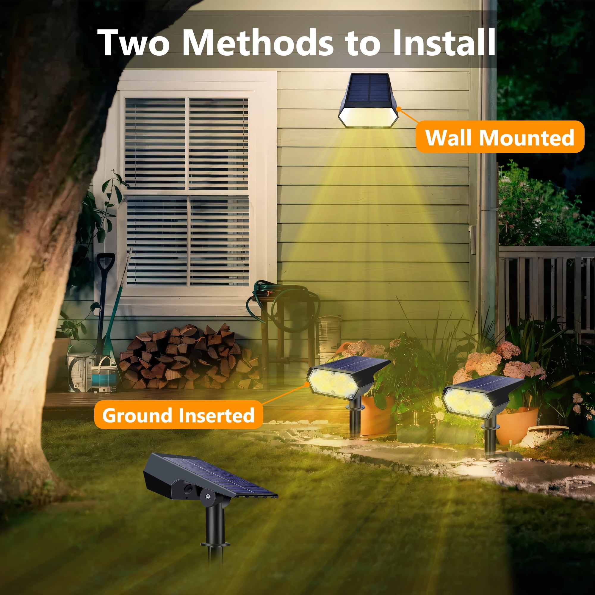 Toodour Solar Lights Outdoor, 49 LED Super Bright Solar Spot Lights with 2 Lighting Modes, Waterproof Solar Powered Landscape Spotlights for Garden Patio Pathway Yard (2 Pack-Warm White)