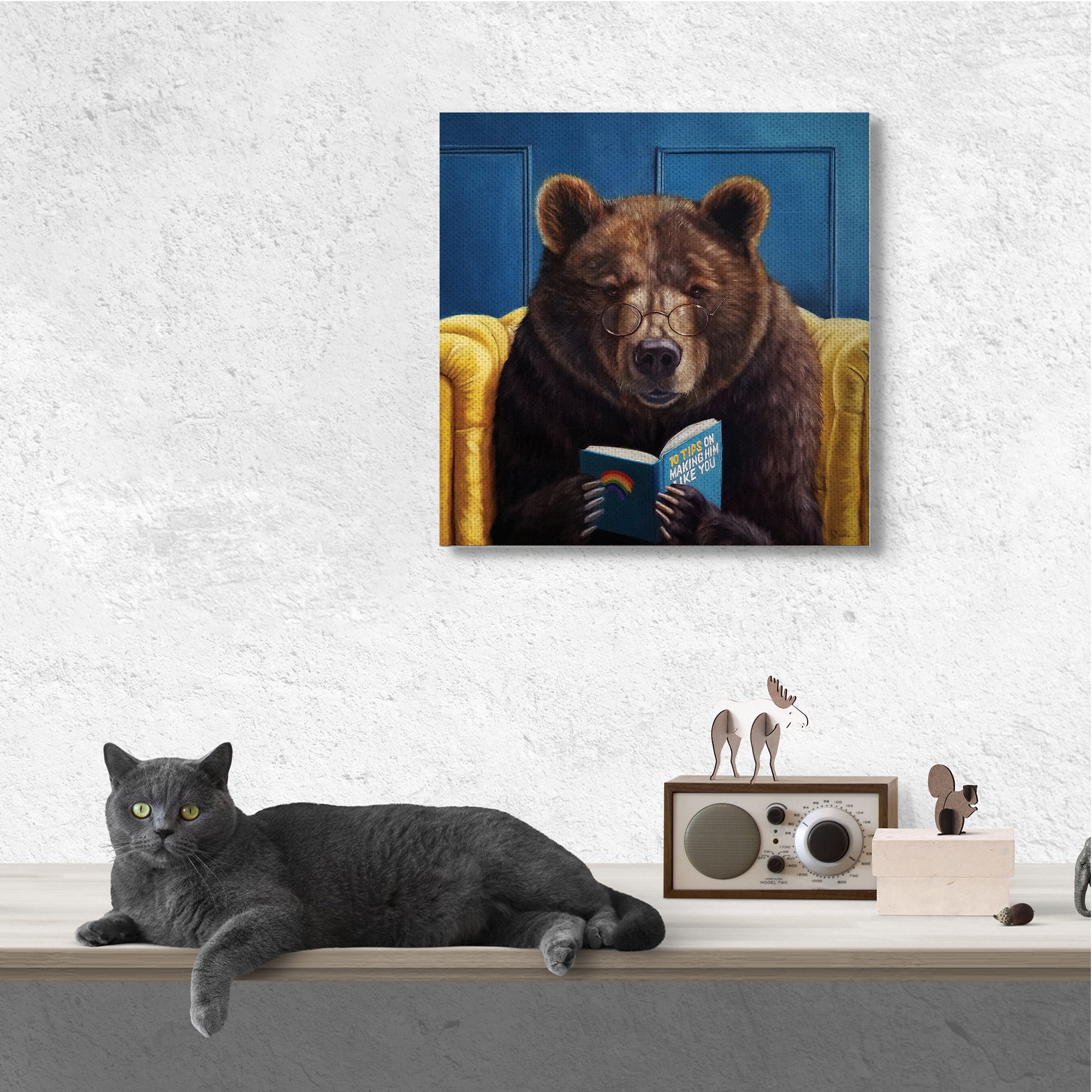 Stupell Industries Brown Bear Reading Dating Book Forest Animal Animals & Insects Painting Gallery Wrapped Canvas Art Print Wall Art, 30 x 30